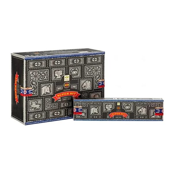 Incenso em bastao Nag Champa Super Hit 15g da marca Satya, embalagem classica