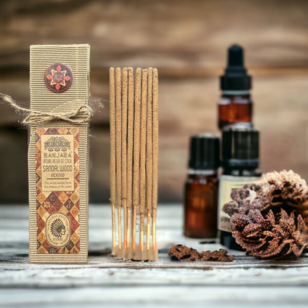 Incenso Banjara Sândalo dhoop stick resina pura Santalum album, meditação elevação espiritual, Sopro d’Alma