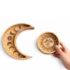 Bandeja redonda com motivo Sol e Lua para altar espiritual, organização de pedras, cristais e cartas de tarot