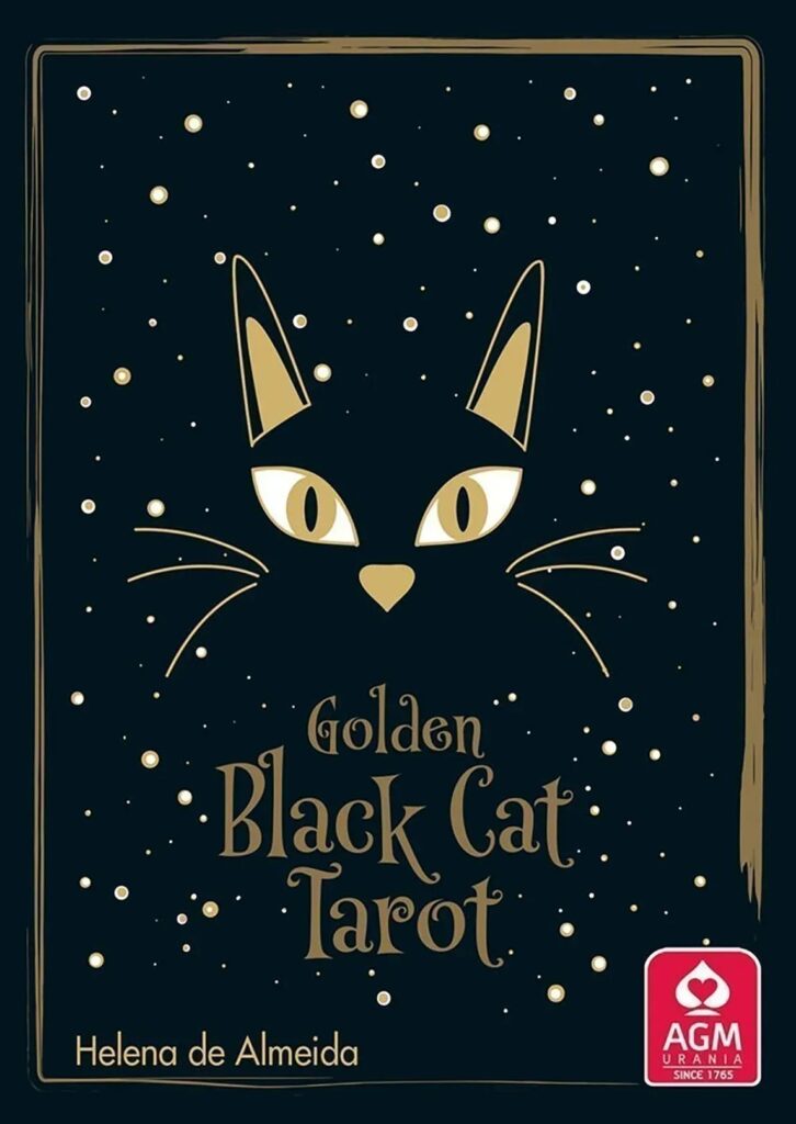 Baralho de tarot Golden Black Cat com 78 cartas e estetica gotica dourada