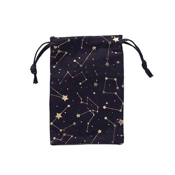 Bolsa em algodao organico azul com padrao de estrelas 19x13cm certificada GOTS