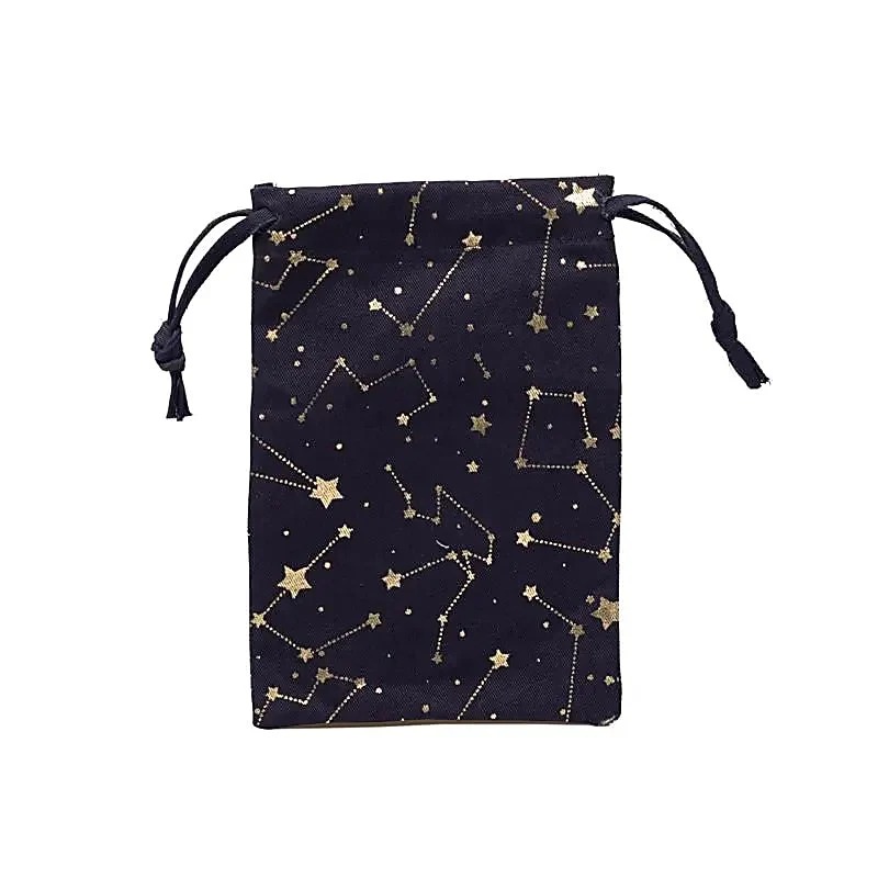 Bolsa em algodao organico azul com padrao de estrelas 19x13cm certificada GOTS