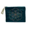 Bolsa em veludo azul petróleo com fecho e Semente da Vida 20x15cm