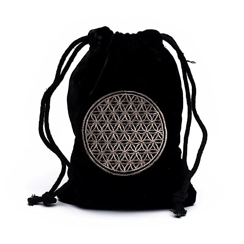 Bolsa em veludo com símbolo da Flor da Vida 19x13cm sem fecho