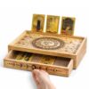 Caixa de madeira para tarot com mecanismo de gaveta deslizante e gravação Sol e Lua, linha TarotB