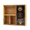 Caixa de madeira pintada de preto para tarot com quatro compartimentos e suporte para exibição de cartas