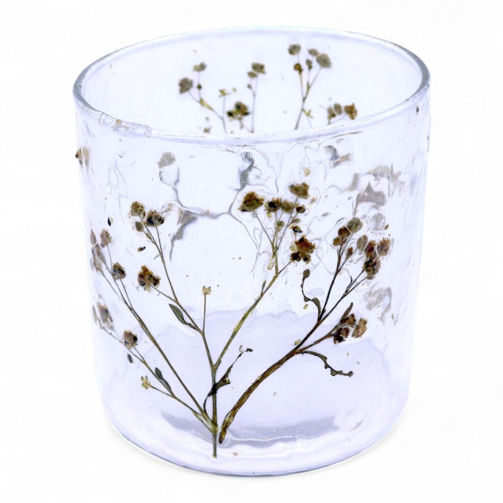 Castiçal de Vidro Floral Natural Cilíndrico - Margarita 8x8cm