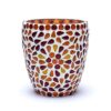Porta velas em mosaico vermelho e amarelo de 10cm para vela de cha