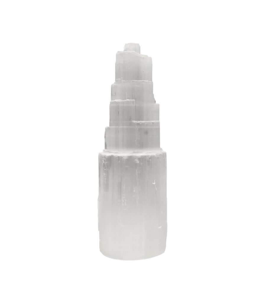 Monólito de selenite natural de 15cm com brilho translúcido e presença marcante