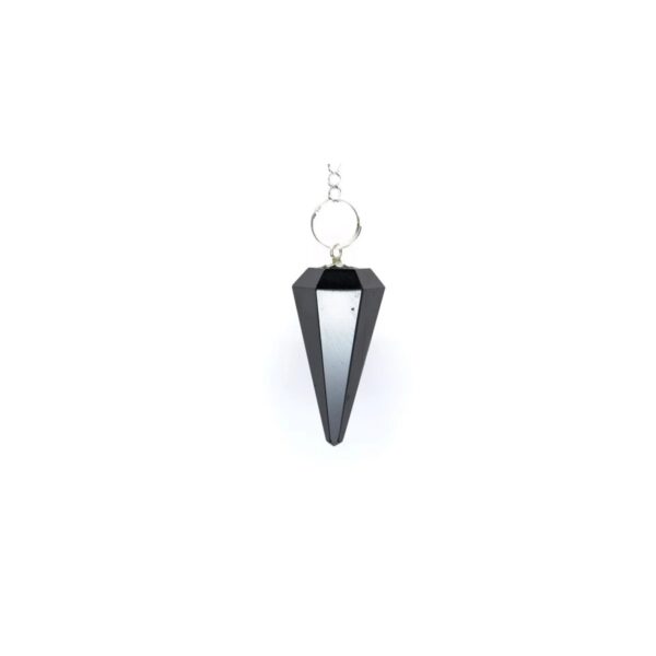 Pêndulo cónico de hematite facetada cinza-prateada, 4 cm, para radiestesia e ancoragem ao plano físico, Sopro d’Alma