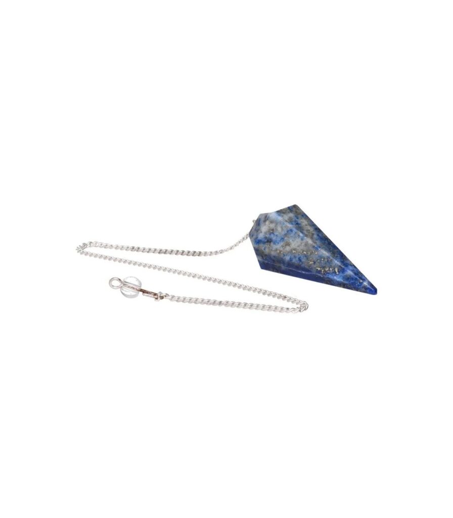 Pêndulo de lápis-lazúli facetado 4cm, azul profundo com pirite dourada, sabedoria espiritual, Sopro d’Alma