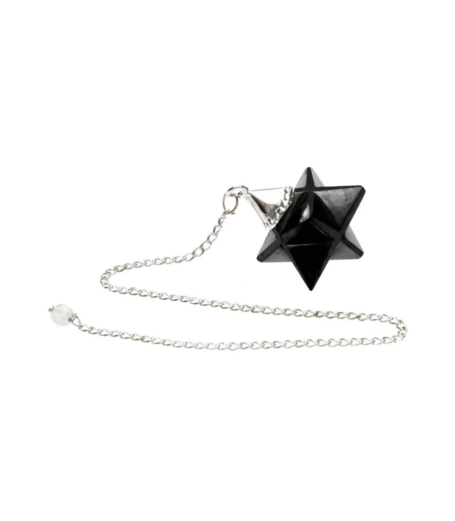 Pendulo de shungite com forma Merkaba de 3cm para radiestesia