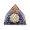Pirâmide de orgonite com lápis-lazúli azul e Flor da Vida gravada, 7x7 cm, para sabedoria e clareza espiritual, Sopro d’Alma