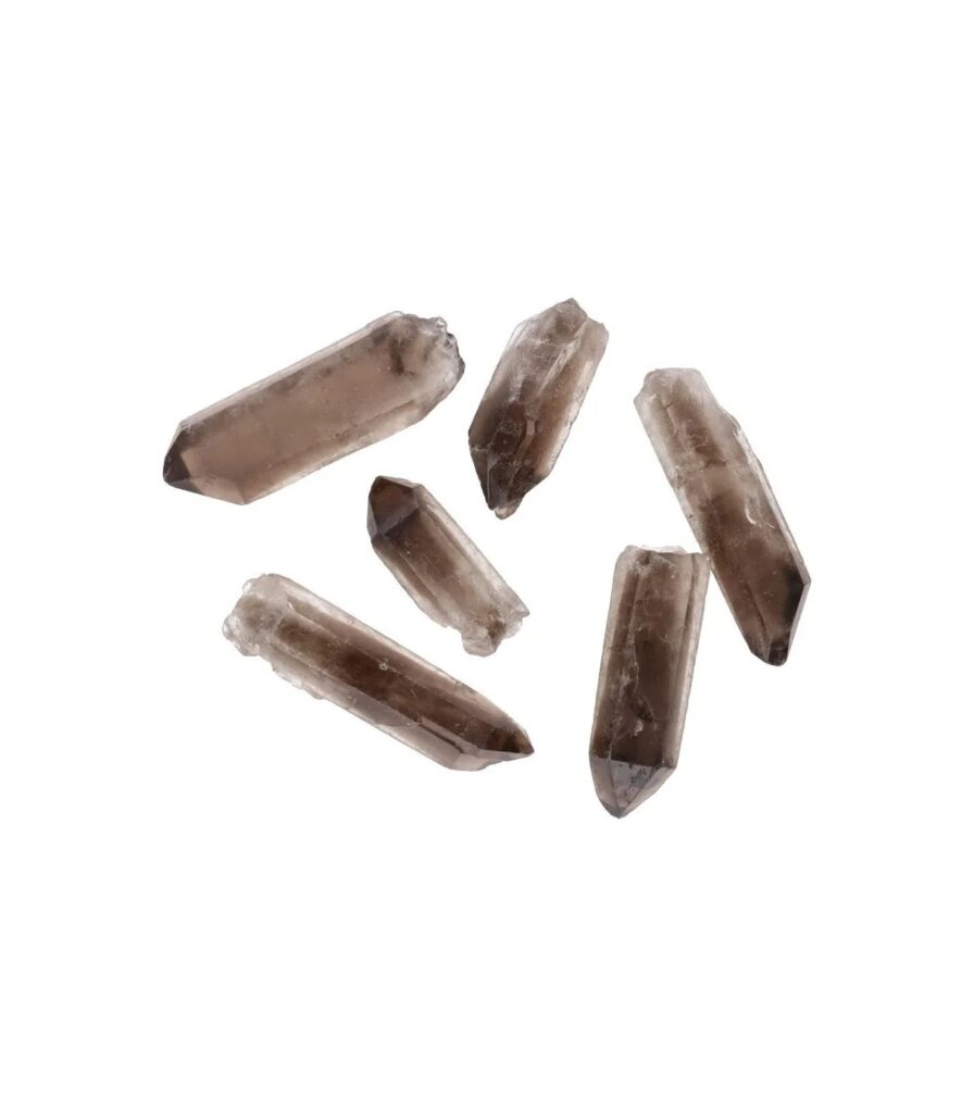 Ponta de quartzo fumado grande em bruto 7-9cm, coloração escura natural, cristal enraizamento altar Sopro d’Alma