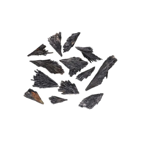 Cianite preta em bruto vassoura de bruxa 5-7cm, estrutura em leque de lâminas paralelas, Sopro d’Alma