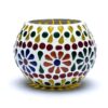 Porta velas em mosaico com motivo floral colorido para vela de chá