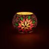 Porta velas em mosaico vidrado com motivo folha para vela de chá
